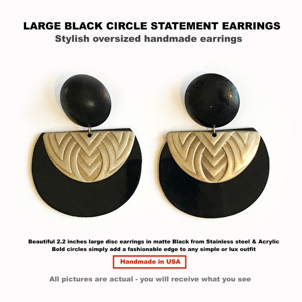 Large Black Circle Statement Earrings - image 2